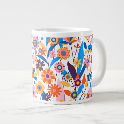 Exotischer mehrfarbiger Blumenhintergrund-32939 Jumbo-Tasse (Vorderseite Rechts)