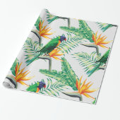 Exotischer Papagei und orangefarbene Blume Geschenkpapier (Ungerollt)