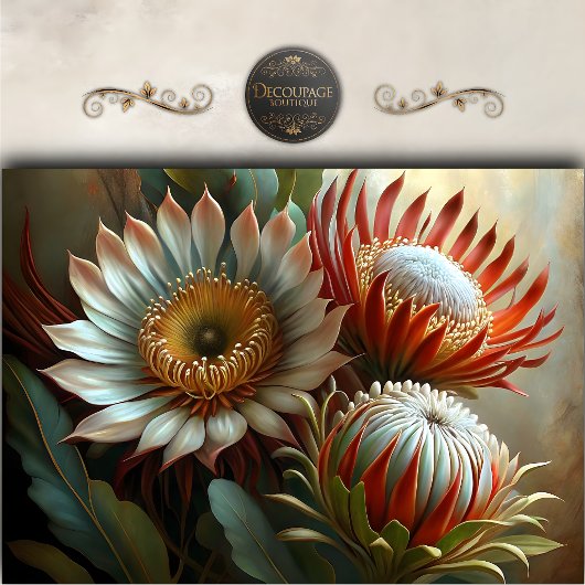 Exotischer Protea-Garten-Dekupage Seidenpapier