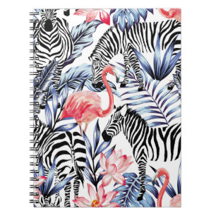 Exotischer rosa Flamingo, Zebra auf Hintergrund So Notizblock