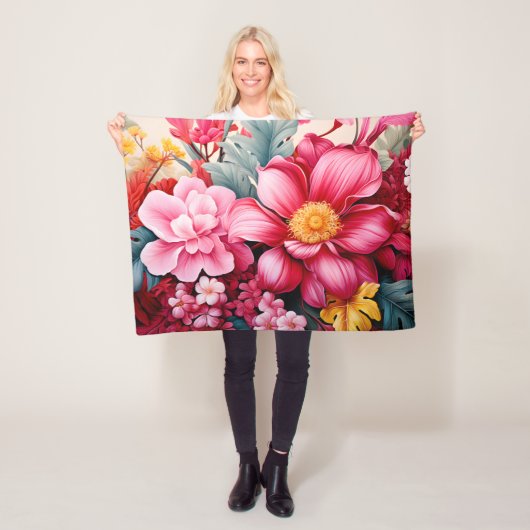 Exotischer rosa tropischer Blumengarten Fleecedecke (Beispiel)