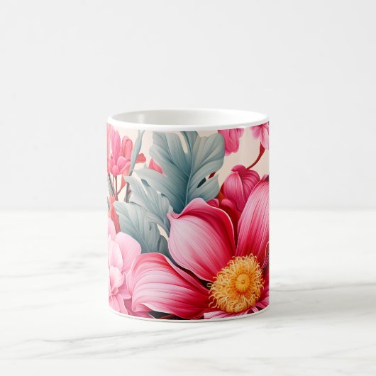 Exotischer rosa tropischer Blumengarten Kaffeetasse (Mittel)