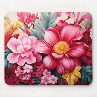 Exotischer rosa tropischer Blumengarten Mousepad