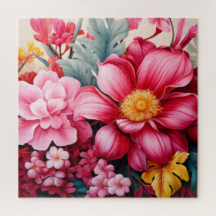 Exotischer rosa tropischer Blumengarten Puzzle