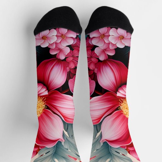 Exotischer rosa tropischer Blumengarten Socken (Oben)
