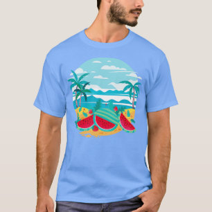 Exotischer Strand Ozean Palmen Melone Frucht Wasse T-Shirt