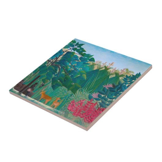 Exotischer Tropenwald mit Wasserfall Fliese (Seite)