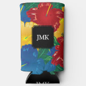 Exotischer tropischer Hibiskus - Monogramm Selters Dosenkühler (Vorderseite)