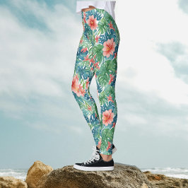 Exotischer tropischer Roter Hibiskus Hawaiianische Leggings