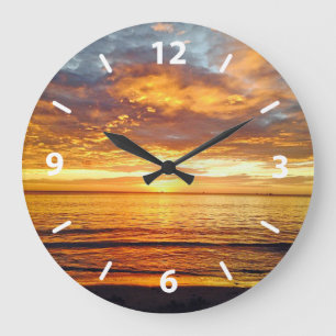 Exotischer tropischer Sonnenuntergang, Strand Große Wanduhr