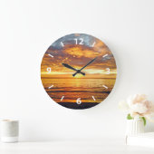 Exotischer tropischer Sonnenuntergang, Strand Große Wanduhr (Zuhause)