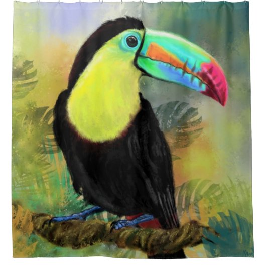 Exotischer tropischer Toco Duschvorhang Toucan Bir (Vorderseite)
