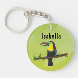 Exotischer Tucan mit Aquarell Hintergrund grün Schlüsselanhänger