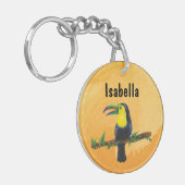 Exotischer Tucan mit Aquarell Hintergrund orange Schlüsselanhänger (Vorderseite links)