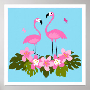 Exotischer Vogel. Flamingo-Vögel und tropische Blä Poster
