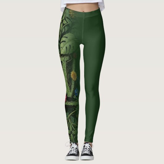 Exotischer Wald-Blumen-Monogramm-Ästhetik-Wrap Leggings (Vorderseite)