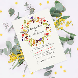 Exotischer Wald-Wildblumen-Kranz Foto-Hochzeit Einladung