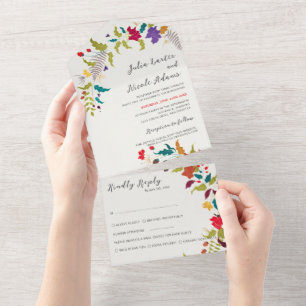 Exotischer Wald-Wildblumen-Kranz Hochzeit All In One Einladung