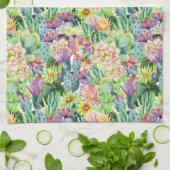 Exotisches blühendes Aquarell-Kaktus-Muster Geschirrtuch (Gefaltet)