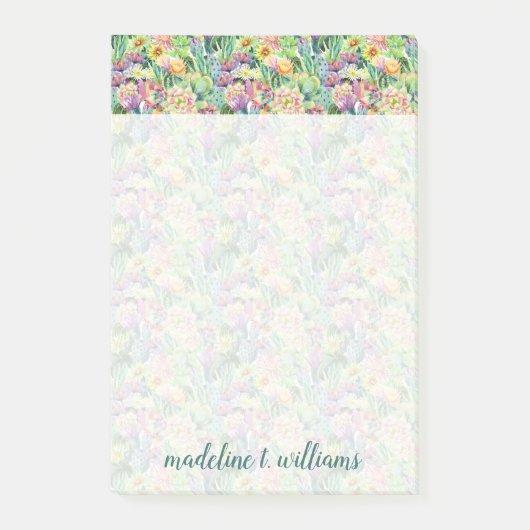 Exotisches blühendes Aquarell-Kaktus-Muster Post-it Klebezettel (Vorderseite)