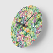 Exotisches blühendes Aquarell-Kaktus-Muster Runde Wanduhr (Winkel)
