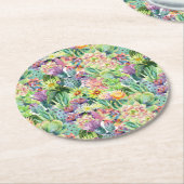 Exotisches blühendes Aquarell-Kaktus-Muster Runder Pappuntersetzer (Angewinkelt)