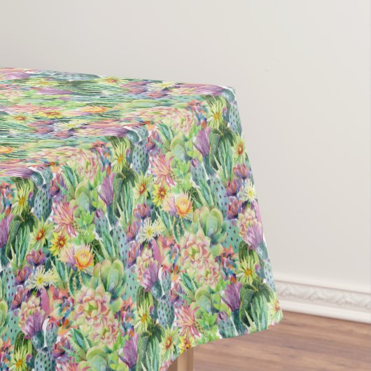 Exotisches blühendes Aquarell-Kaktus-Muster Tischdecke (Beispiel)