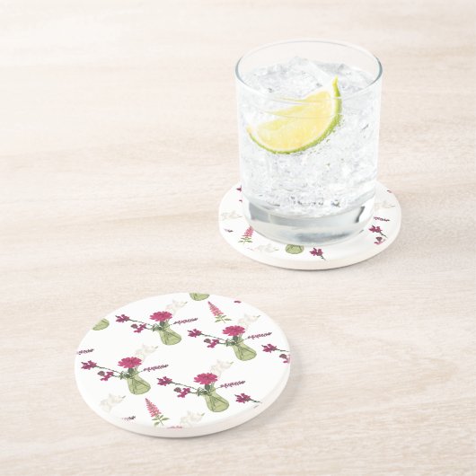 Exotisches Blumenarrangement im Glas Getränkeuntersetzer (Seite)