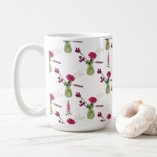 Exotisches Blumenarrangement im Glas Kaffeetasse (Mit Donut)