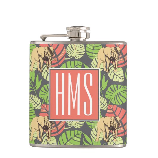 Exotisches der Dschungel-Blätter-und Elefant-| Flachmann (Vorderseite)