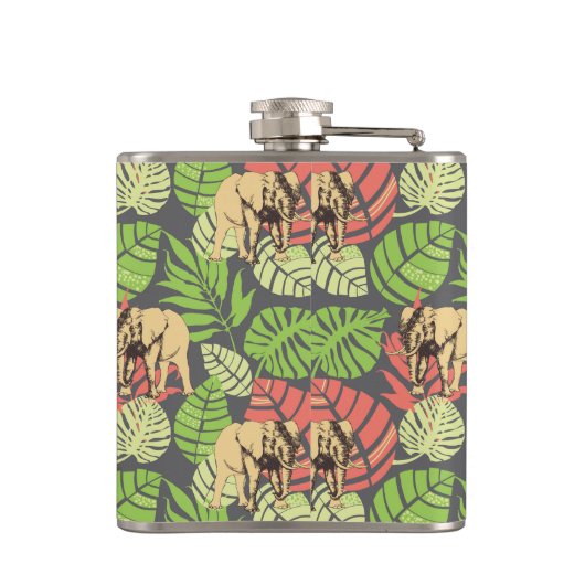 Exotisches der Dschungel-Blätter-und Elefant-| Flachmann (Rückseite)