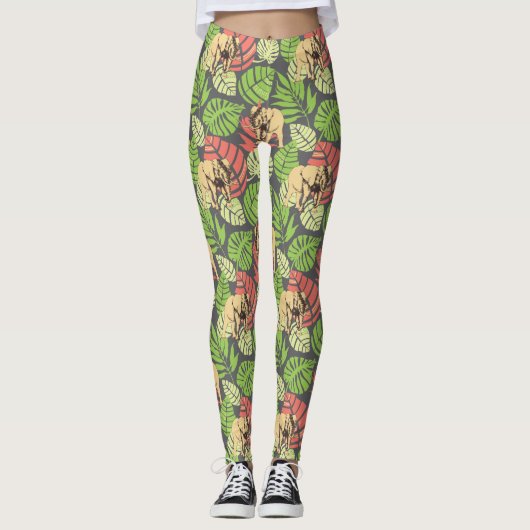 Exotisches Dschungel-Blätter und Elefanten 2 Leggings (Vorderseite)