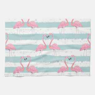 Exotisches Flamingo-Gestreiftes Hintergrundmuster Geschirrtuch