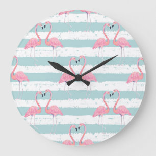 Exotisches Flamingo-Gestreiftes Hintergrundmuster Große Wanduhr