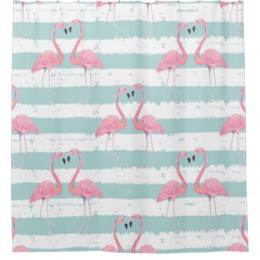 Exotisches Flamingo-Streifenhintergrundmuster Duschvorhang (Vorderseite)