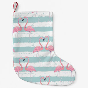 Exotisches Flamingo-Streifenhintergrundmuster Kleiner Weihnachtsstrumpf