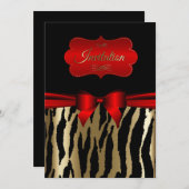 Exotisches Gold u. rote Zebra-Party Einladungen (Vorne/Hinten)