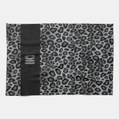 Exotisches Grauleopard-Tiermuster | Monogramm Geschirrtuch (Horizontal)