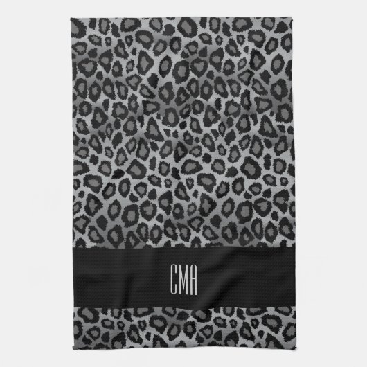 Exotisches Grauleopard-Tiermuster | Monogramm Geschirrtuch (Vertikal)
