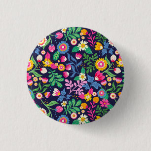 Exotisches handgemaltes Blumenmuster Button