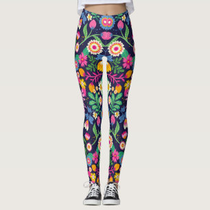 Exotisches handgemaltes Blumenmuster Leggings