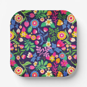 Exotisches handgemaltes Blumenmuster Pappteller