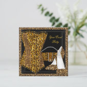 Exotisches Leopard Black Gold High Heel Shoes Part Einladung (Stehend Vorderseite)