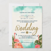 Exotisches Paradies Flamingos Hochzeit Einladung (Vorderseite)