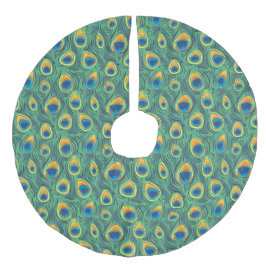 Exotisches Pfau-Feder-Muster-Juwel-Grün Leinenimitat Weihnachtsbaumdecke