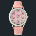 Exotisches rosa Flamingo-Muster und Name Armbanduhr<br><div class="desc">Exotisches rosa Flamingo-Muster und Name</div>