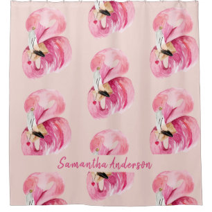 Exotisches rosa Flamingo-Muster und Name Duschvorhang