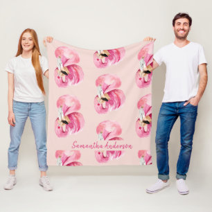 Exotisches rosa Flamingo-Muster und Name Fleecedecke