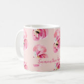 Exotisches rosa Flamingo-Muster und Name Kaffeetasse (Vorderseite Links)