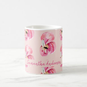 Exotisches rosa Flamingo-Muster und Name Kaffeetasse